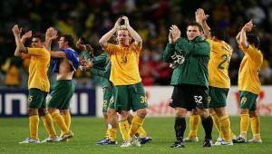 SYDNEY, AUSTRALIA - AUGUST 16: The Socceroos, the Australian soccer team, celebrate their win in the Asian Football Confederation (AFC) Asian Cup 2007 qualifying match between Australia and Kuwait at Aussie Stadium August 16, 2006 in Sydney, Australia. (Photo by Cameron Spencer/Getty Images)