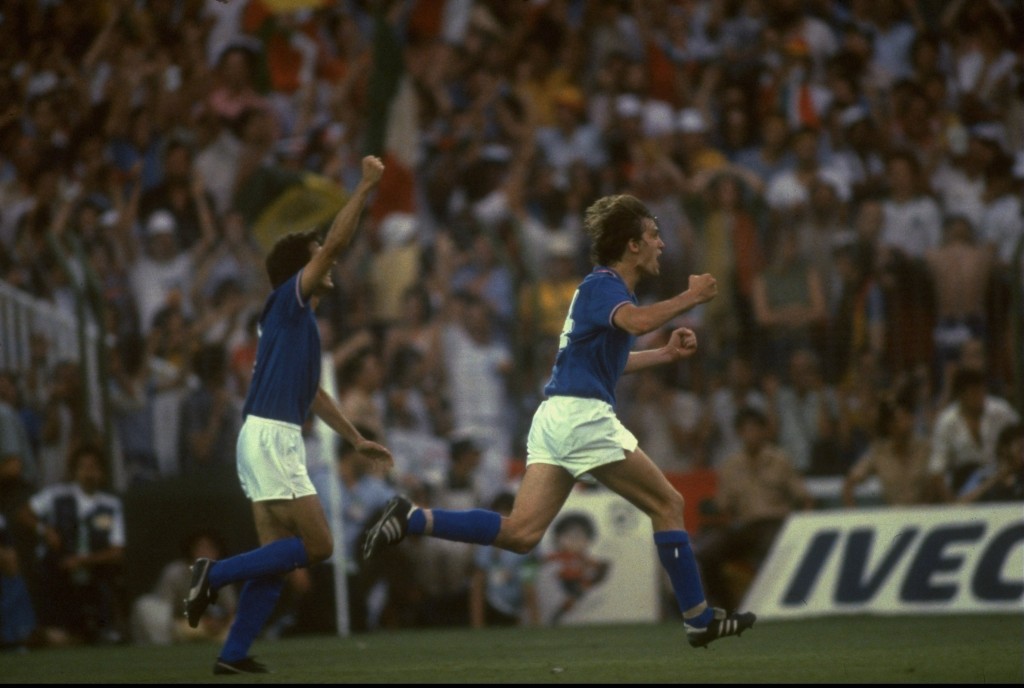 Marco Tardelli of Italy celebrates scoring the second goal against West Germany