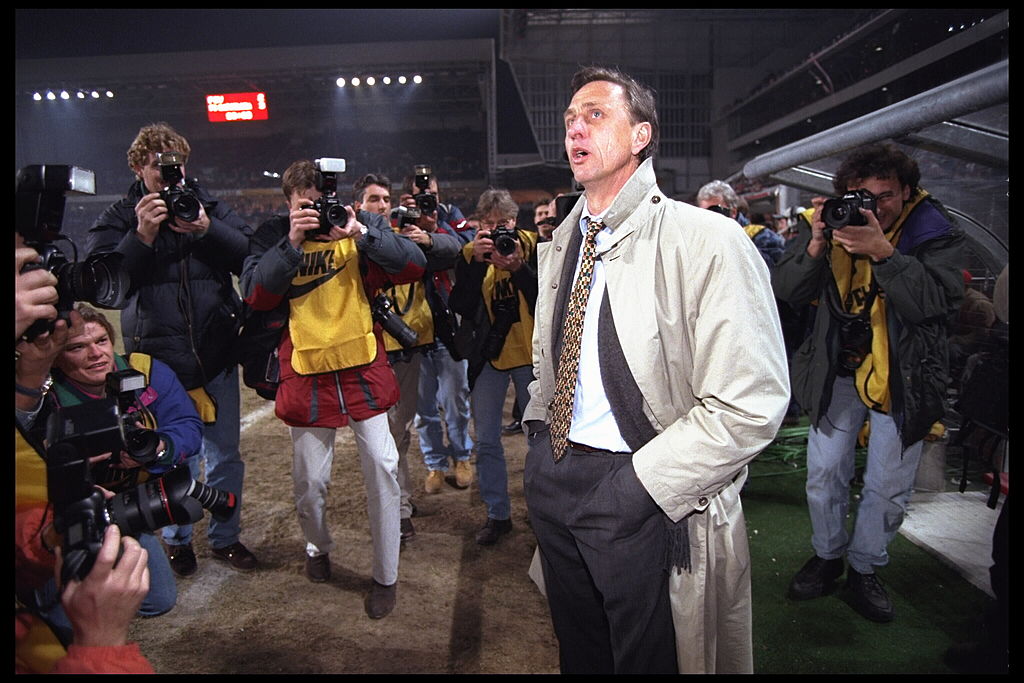 A portrait of Johan Cryuff the manager of Barcelaona before the start of the UEFA cup quarter-final against PSV.